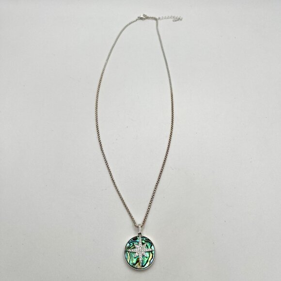 Journey LA CN Abalone Starburst Pendant Necklace Silver Tone Fashion Costume - Picture 3 of 6